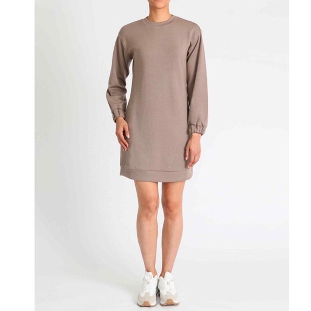 Magaschoni Long Sleeve Drop Shoulder Scuba Sweaterdress Size XL in Smokey Taupe